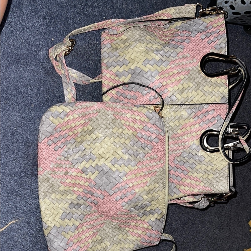 Shoulder Bag Set - Pink, Gray, Yellow
